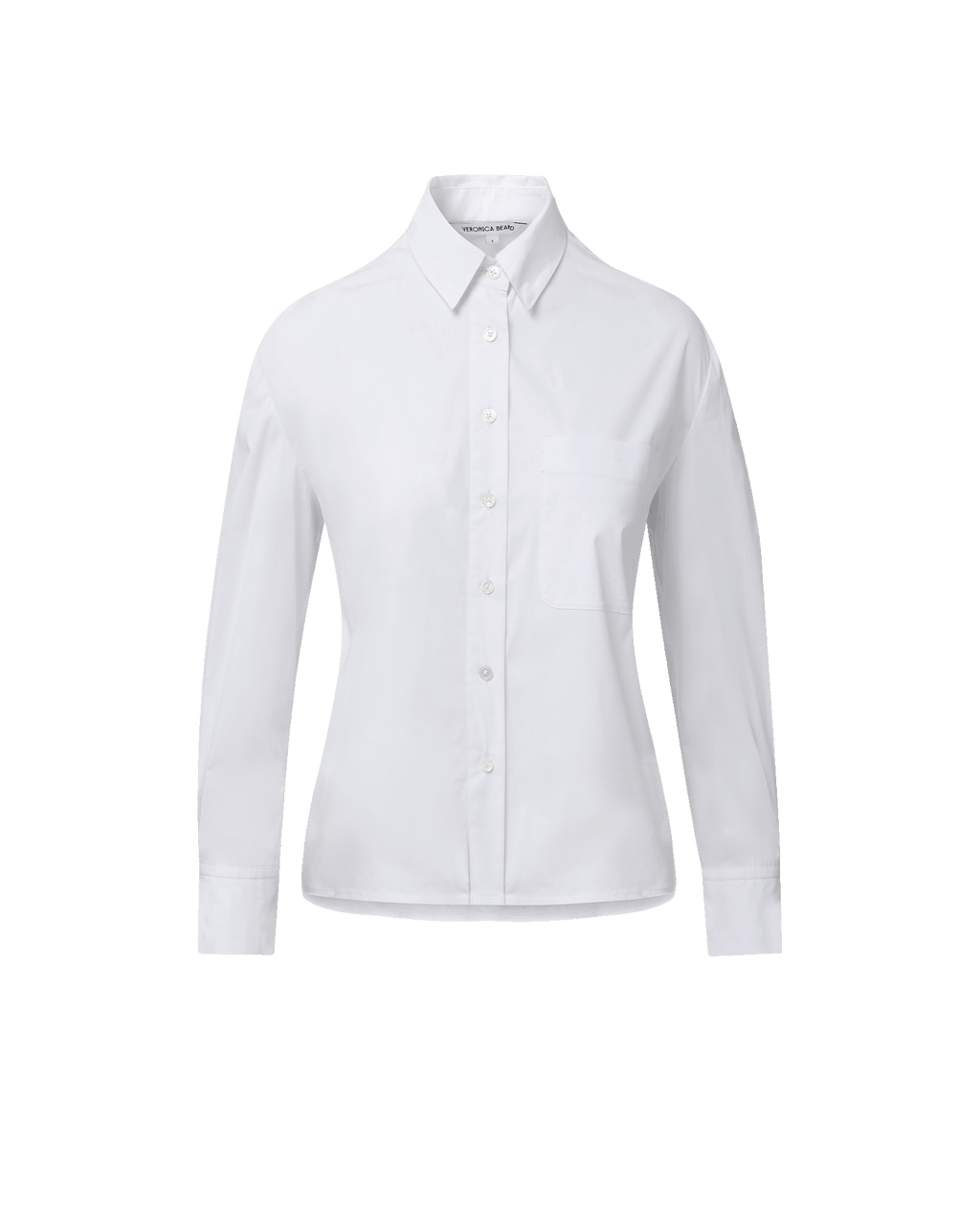 Veronica Beard White cotton button-down shirt with chest pocket.