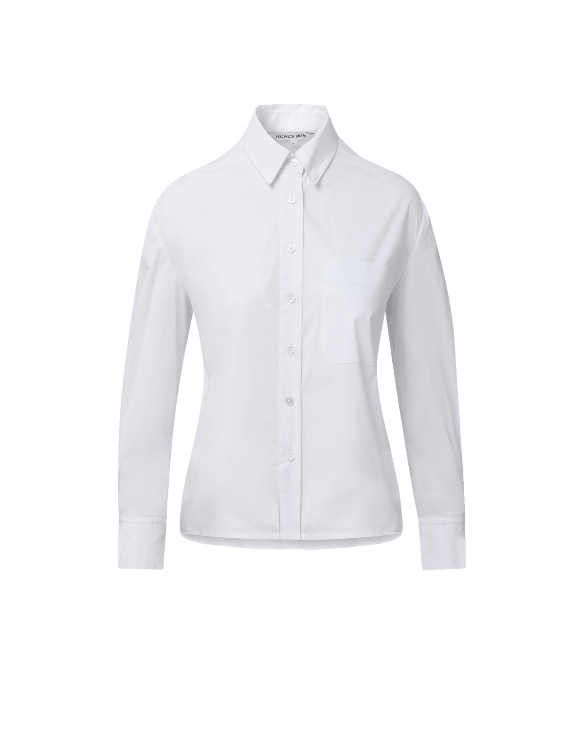 Veronica Beard White cotton button-down shirt with chest pocket.