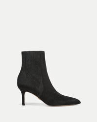 Veronica Beard Black calf hair ankle boot with kitten heel.