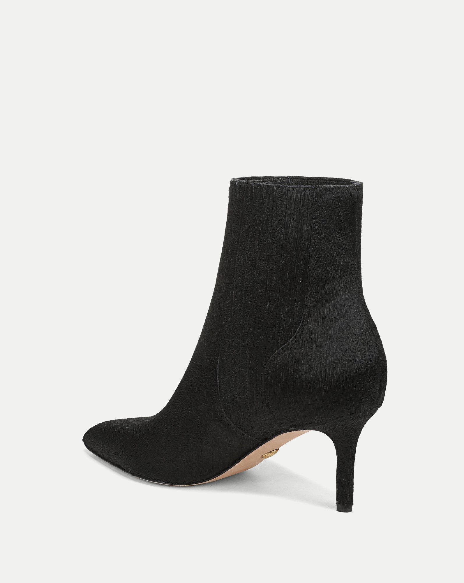 Veronica Beard Black pony hair ankle boot with kitten heel.