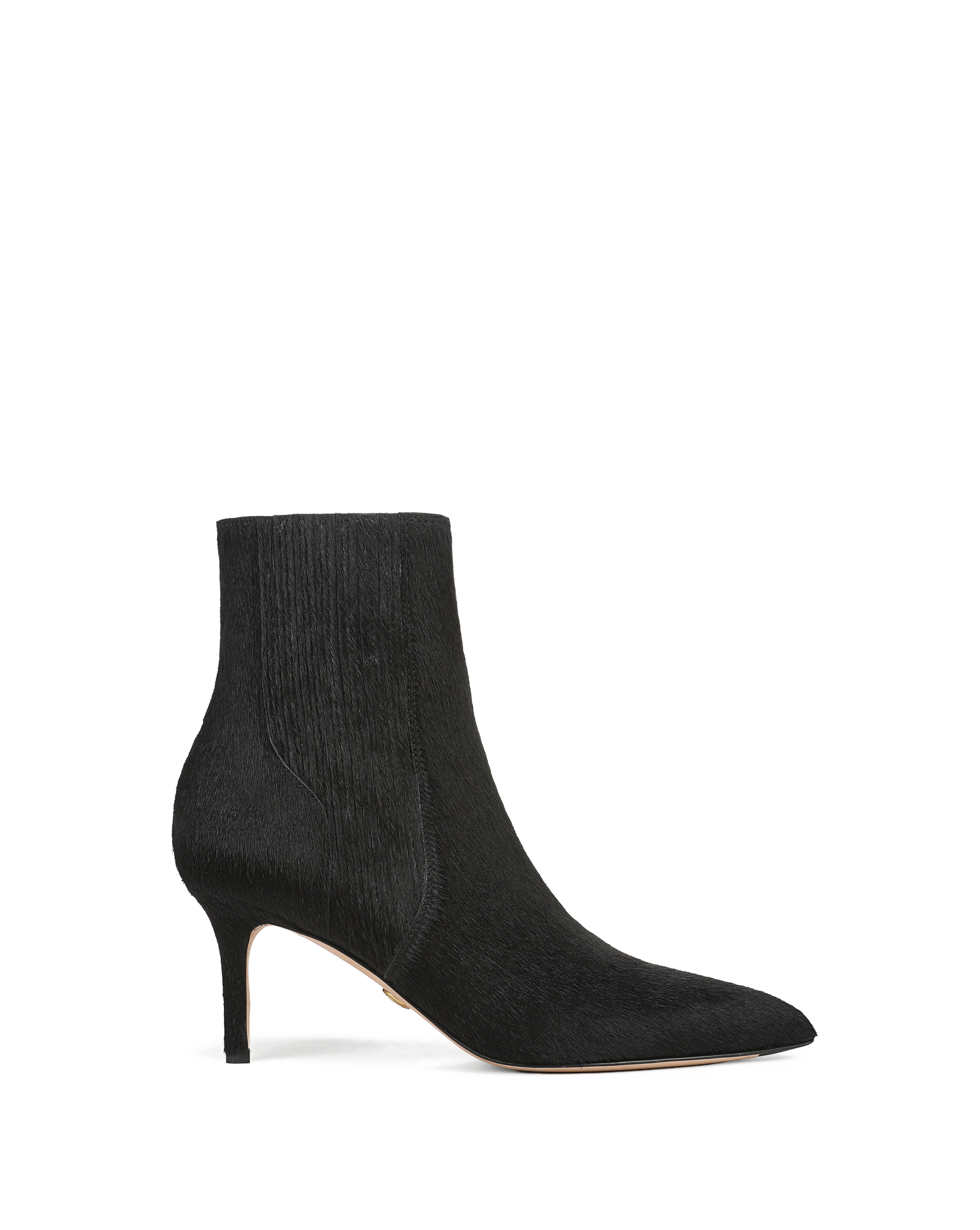 Veronica Beard Black calf hair kitten heel ankle boot.