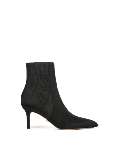 Veronica Beard Black calf hair kitten heel ankle boot.