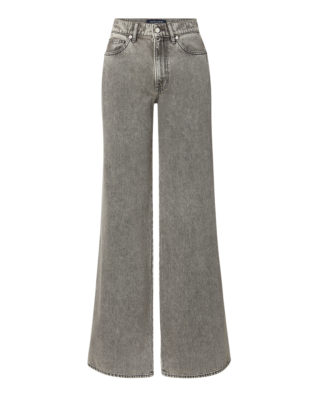 Veronica Beard Gray denim wide-leg jeans with a high waist.