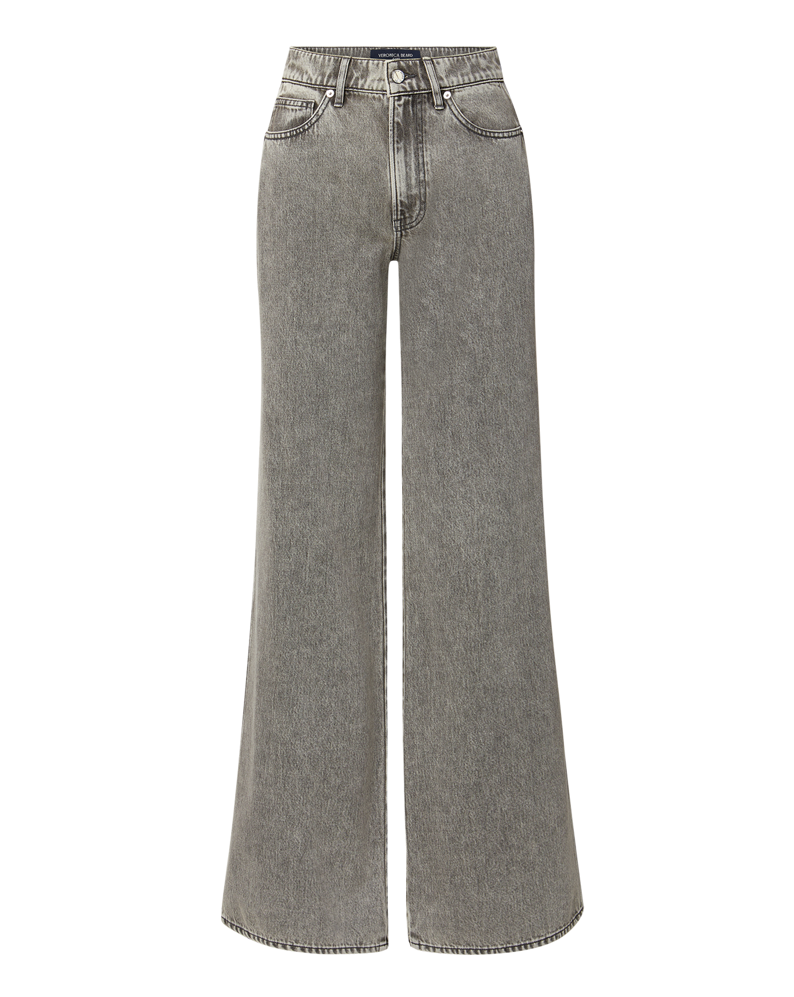 Veronica Beard Gray denim wide-leg jeans with a high waist.
