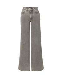 Veronica Beard Grey wide-leg denim jeans with high waist.