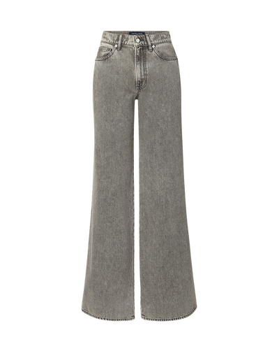 Veronica Beard Grey wide-leg denim jeans with high waist.