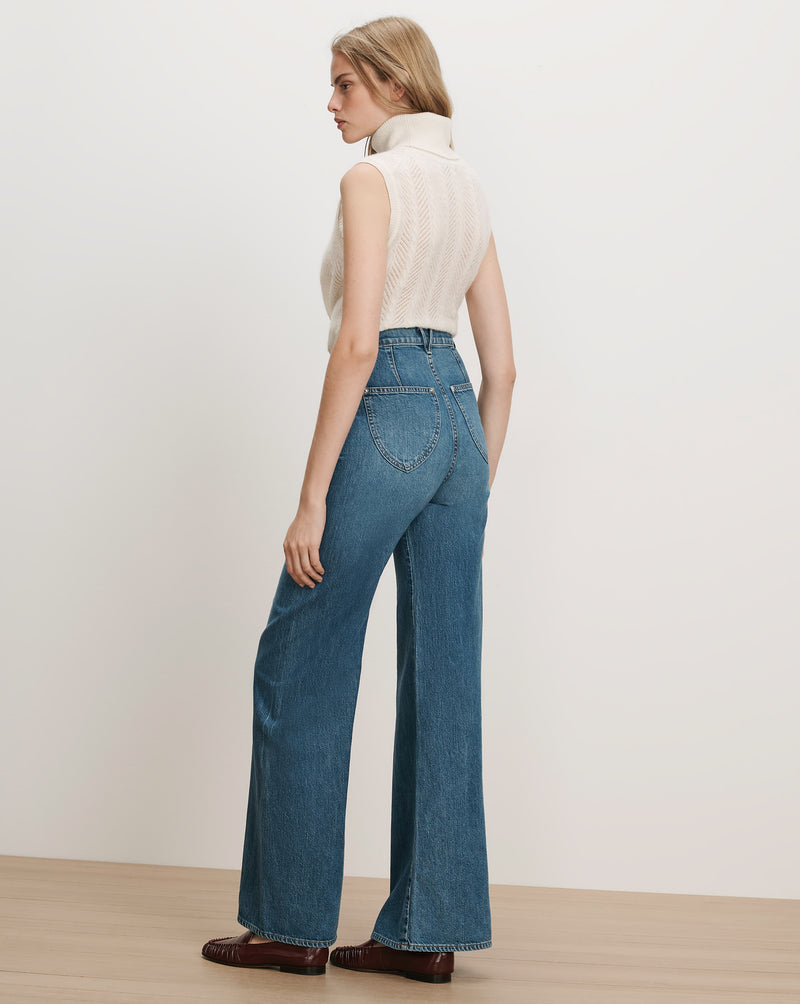 Veronica Beard Blue wide-leg jeans with a high waist.