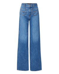 Veronica Beard Blue denim wide-leg jeans with embroidered front pockets.