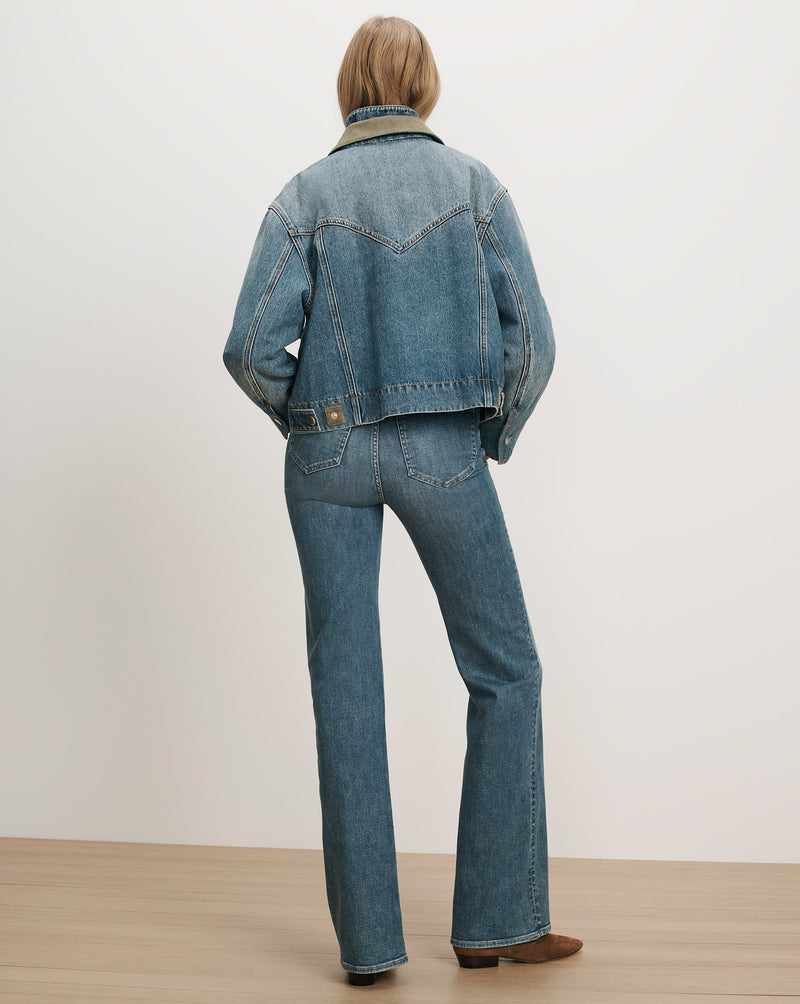 Veronica Beard Blue denim jacket and flared jeans