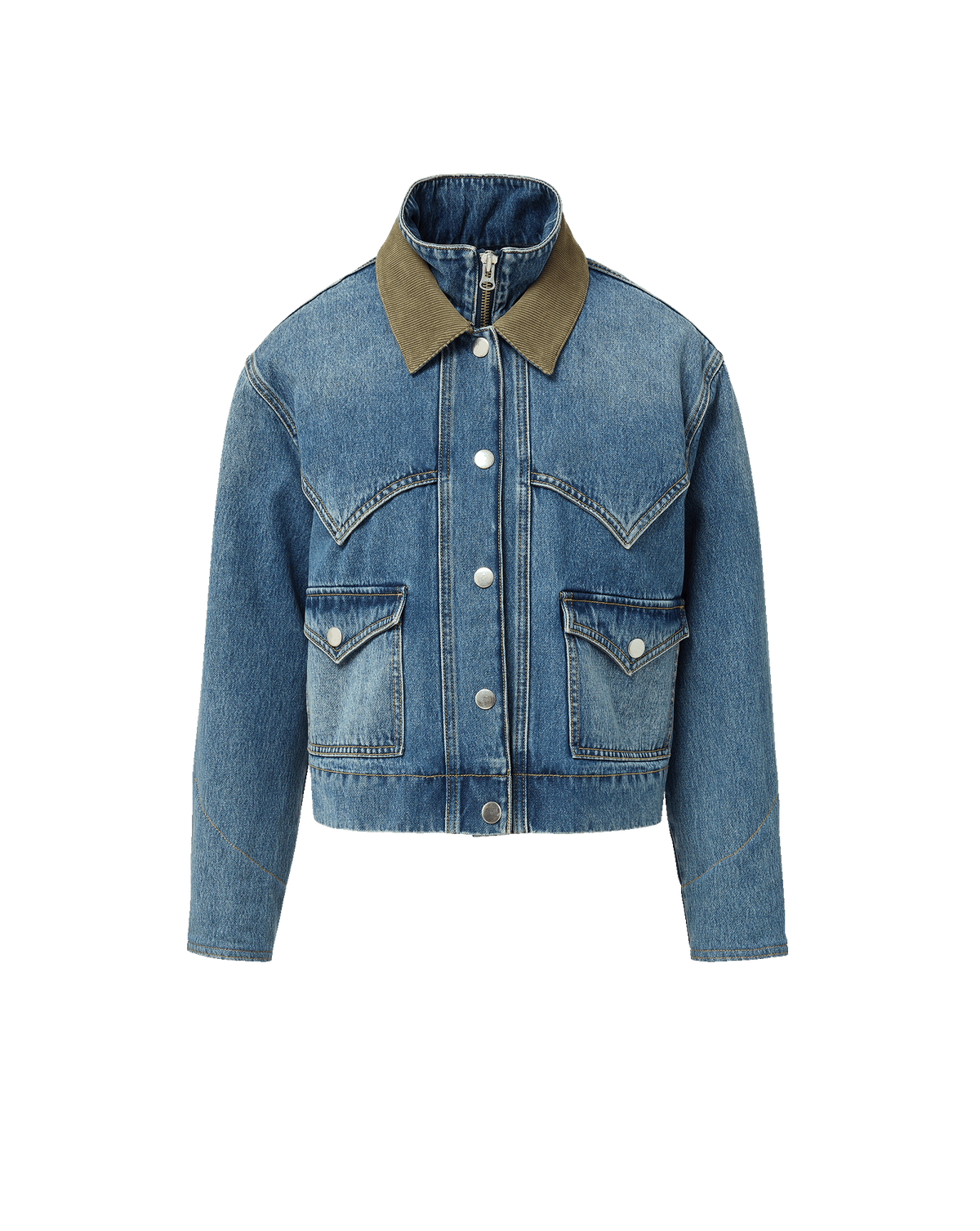 Wegner Denim Jacket with Green Cord Collar | Veronica Beard Wegner Denim Jacket with Green Cord Collar | Veronica Beard