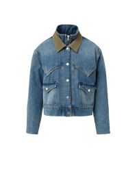 Veronica Beard Blue denim jacket with olive corduroy collar