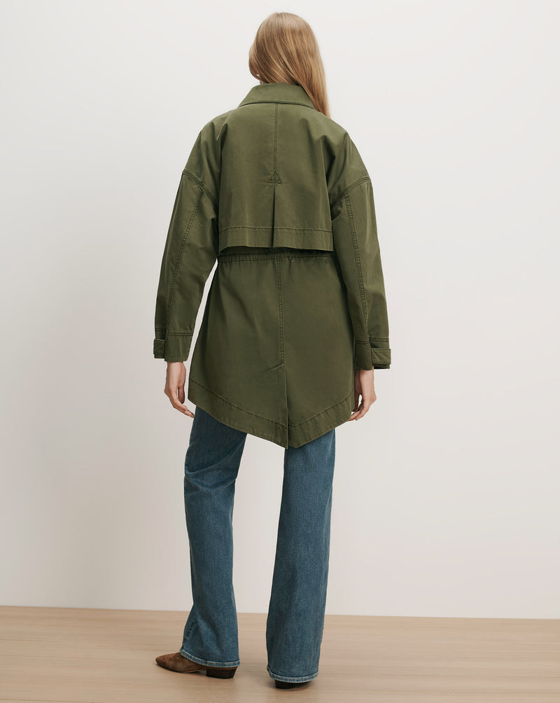 Veronica Beard Olive green cotton utility jacket with dropped shoulders.