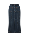 Veronica Beard Blue denim midi skirt with front slit.
