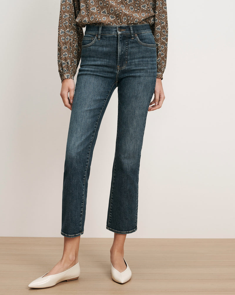 Veronica Beard Dark wash denim straight-leg jeans.