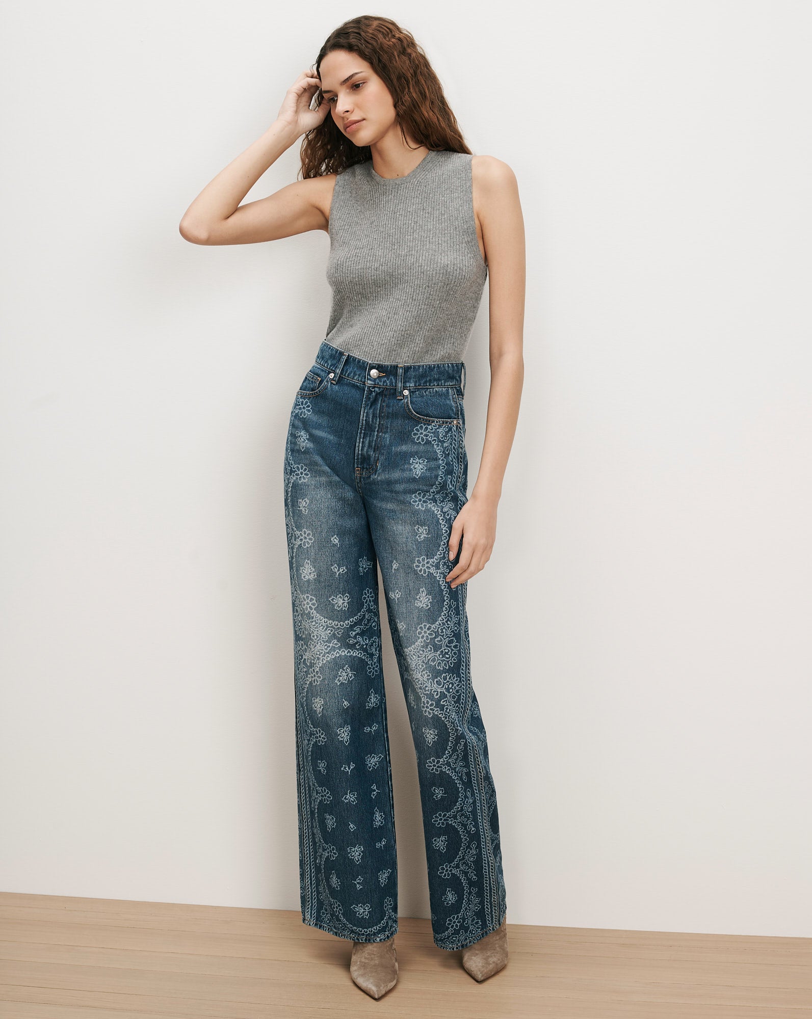 Taylor Bandana Print Wide-Leg Jean in Indigo Blue Indigo Bandana