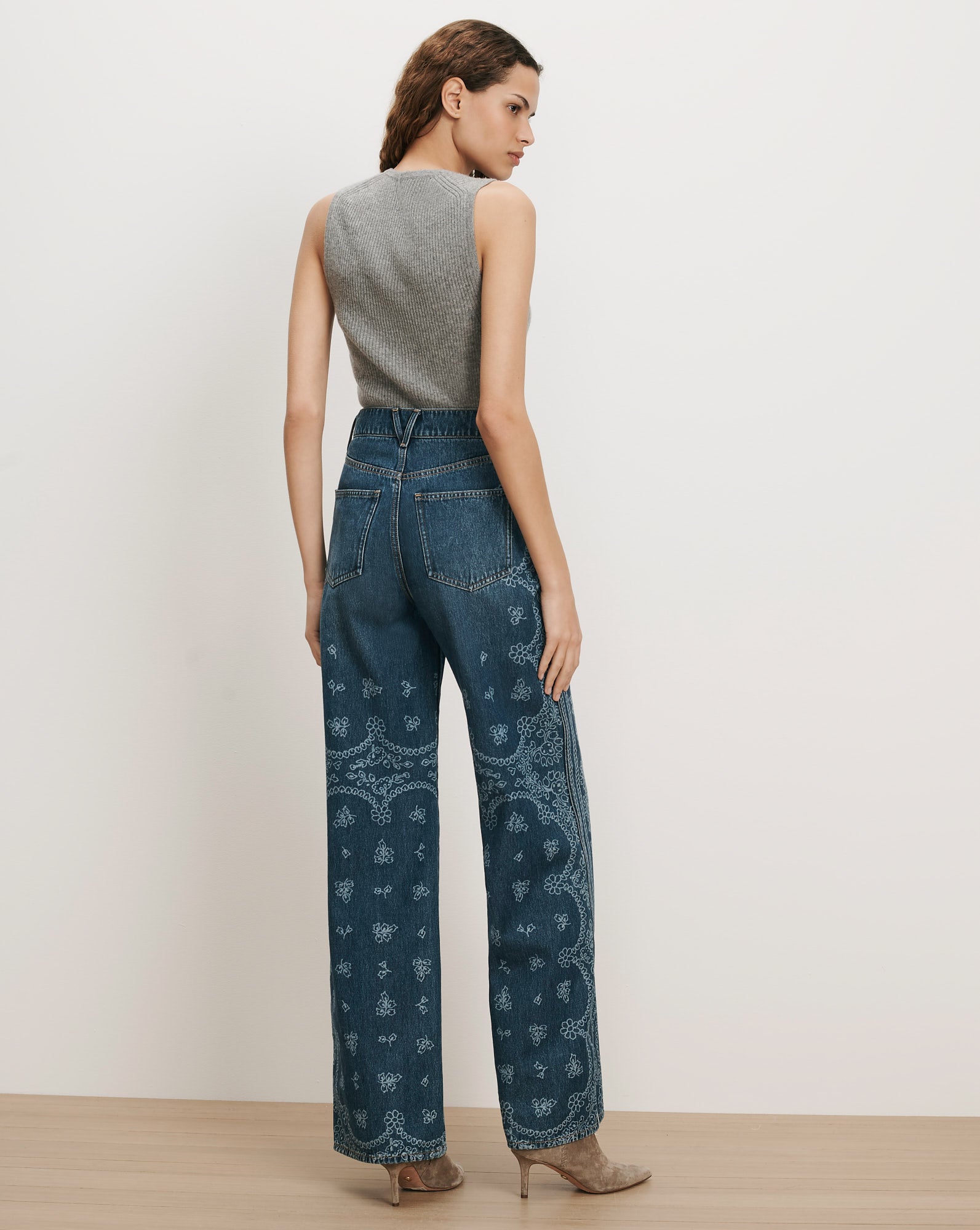 Taylor Bandana Print Wide-Leg Jean in Indigo Blue Indigo Bandana