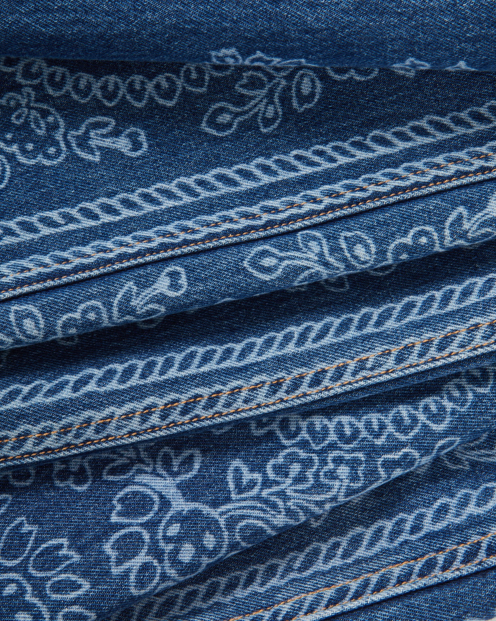 Veronica Beard Blue denim jeans with white bandana print.