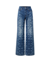 Veronica Beard Blue denim wide-leg jeans with white paisley print