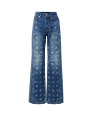 Veronica Beard Blue denim wide-leg jeans with white paisley print