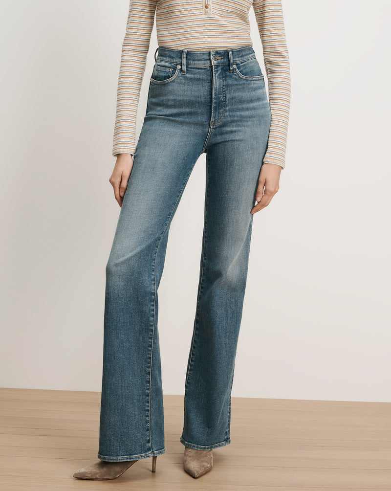 Veronica Beard Blue denim high-rise wide-leg jeans.