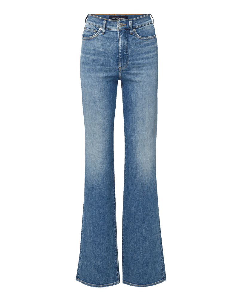 Veronica Beard Blue denim flared jeans with a high waist.