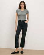 Veronica Beard Gray v-neck t-shirt and black jeans