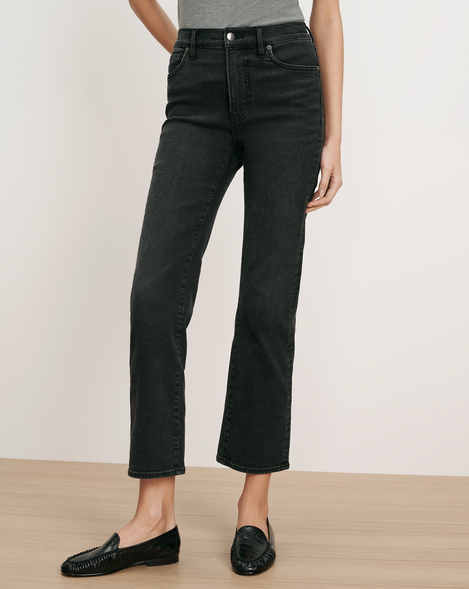 Veronica Beard Black denim straight-leg cropped jeans.