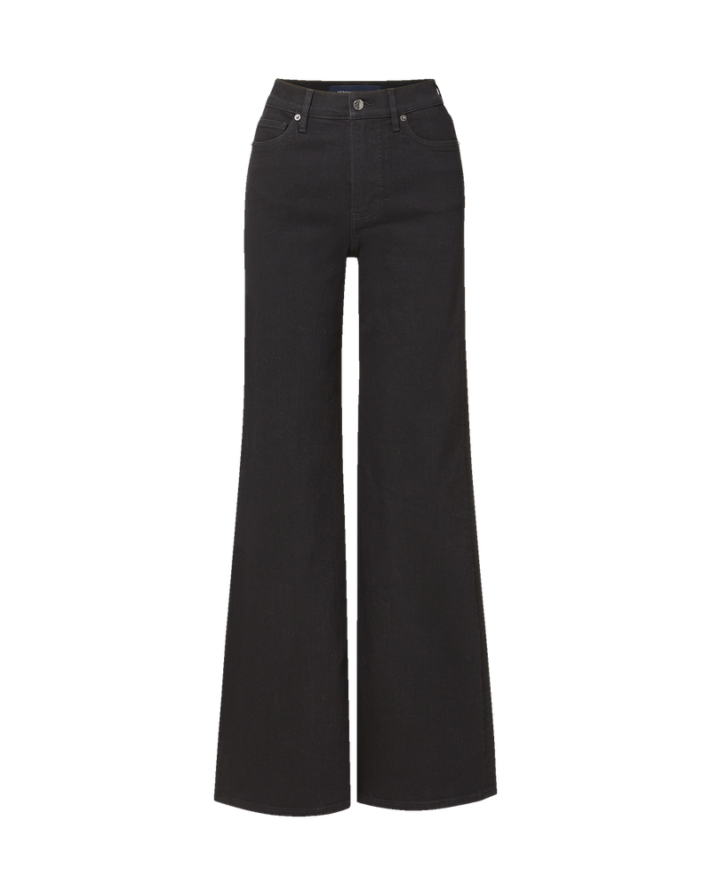 Veronica Beard Black denim wide-leg jeans with high waist.