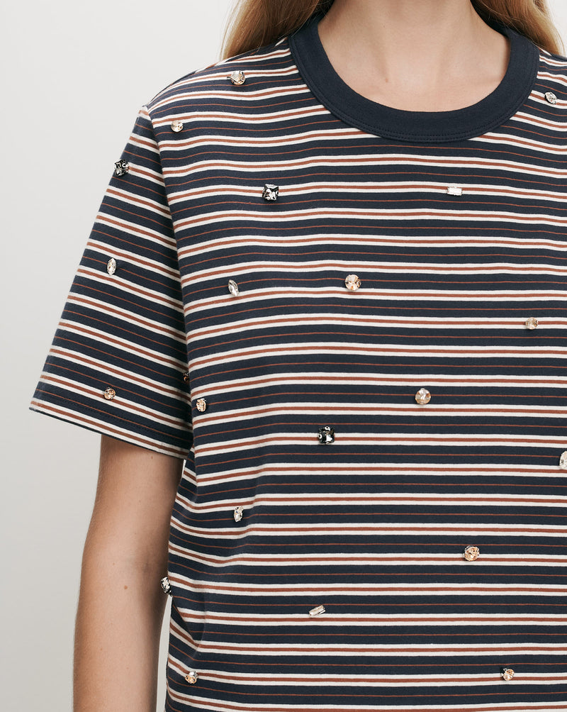 Veronica Beard Navy striped t-shirt with scattered rhinestones