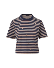 Veronica Beard Navy and white striped t-shirt with embellishments