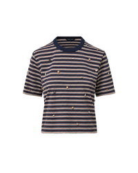 Veronica Beard Navy and white striped t-shirt with embellishments