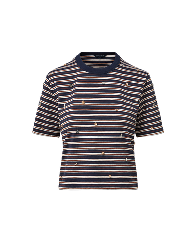 Veronica Beard Navy and white striped t-shirt with embellishments