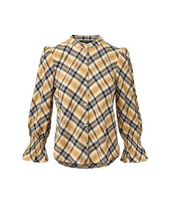 Veronica Beard Plaid blouse with ruffled cuffs