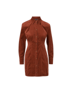 Veronica Beard Brown corduroy mini dress with long sleeves and button front.