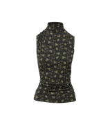 Veronica Beard Black patterned sleeveless high-neck top.