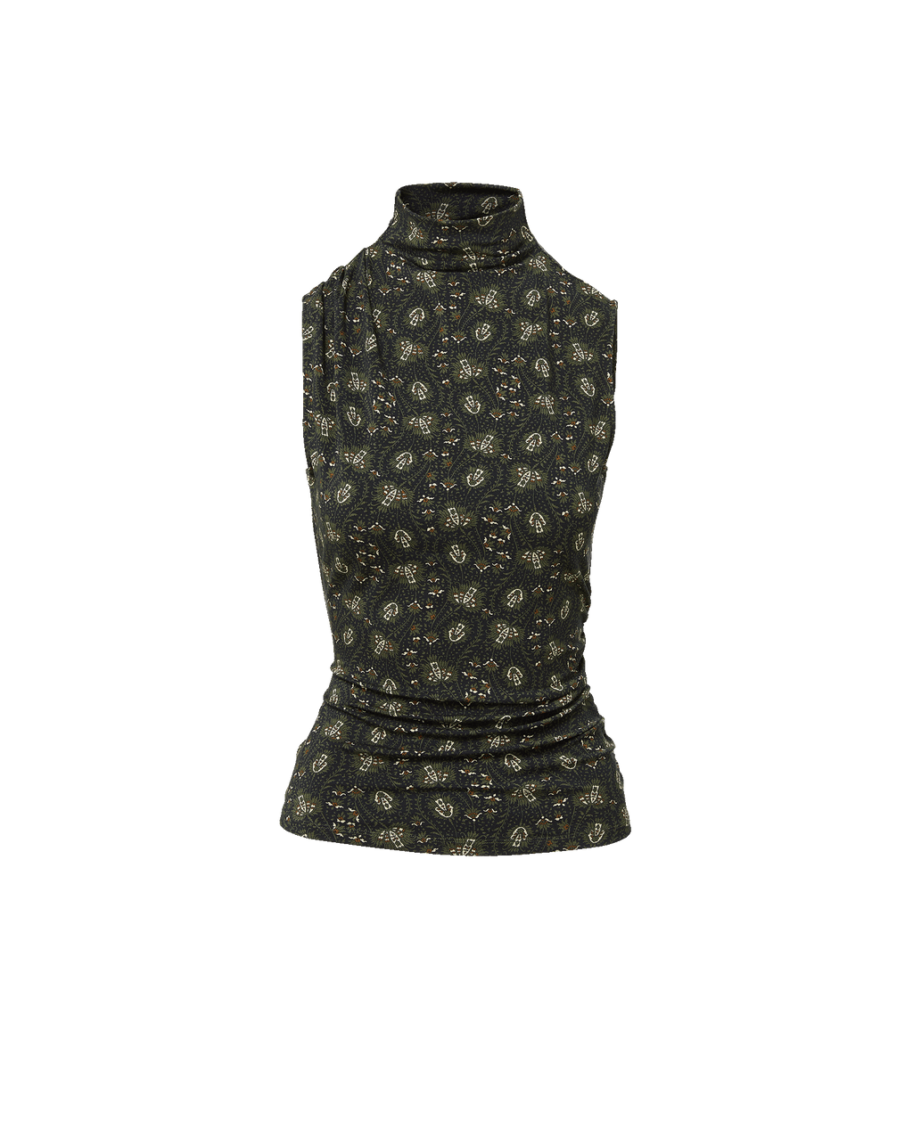 Veronica Beard Black patterned sleeveless high-neck top.