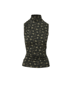 Veronica Beard Black patterned sleeveless high-neck top.