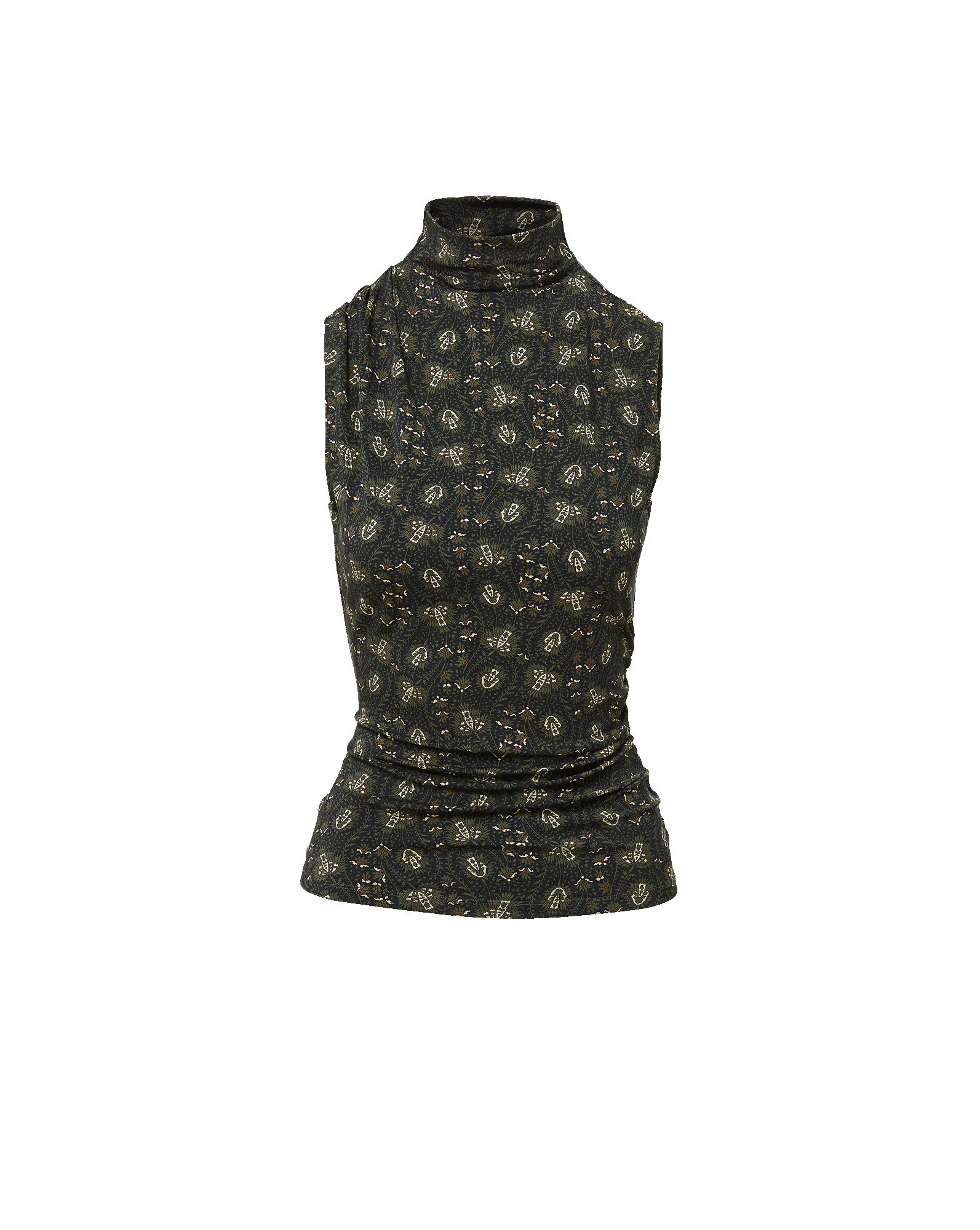 Veronica Beard Black patterned sleeveless high-neck top.