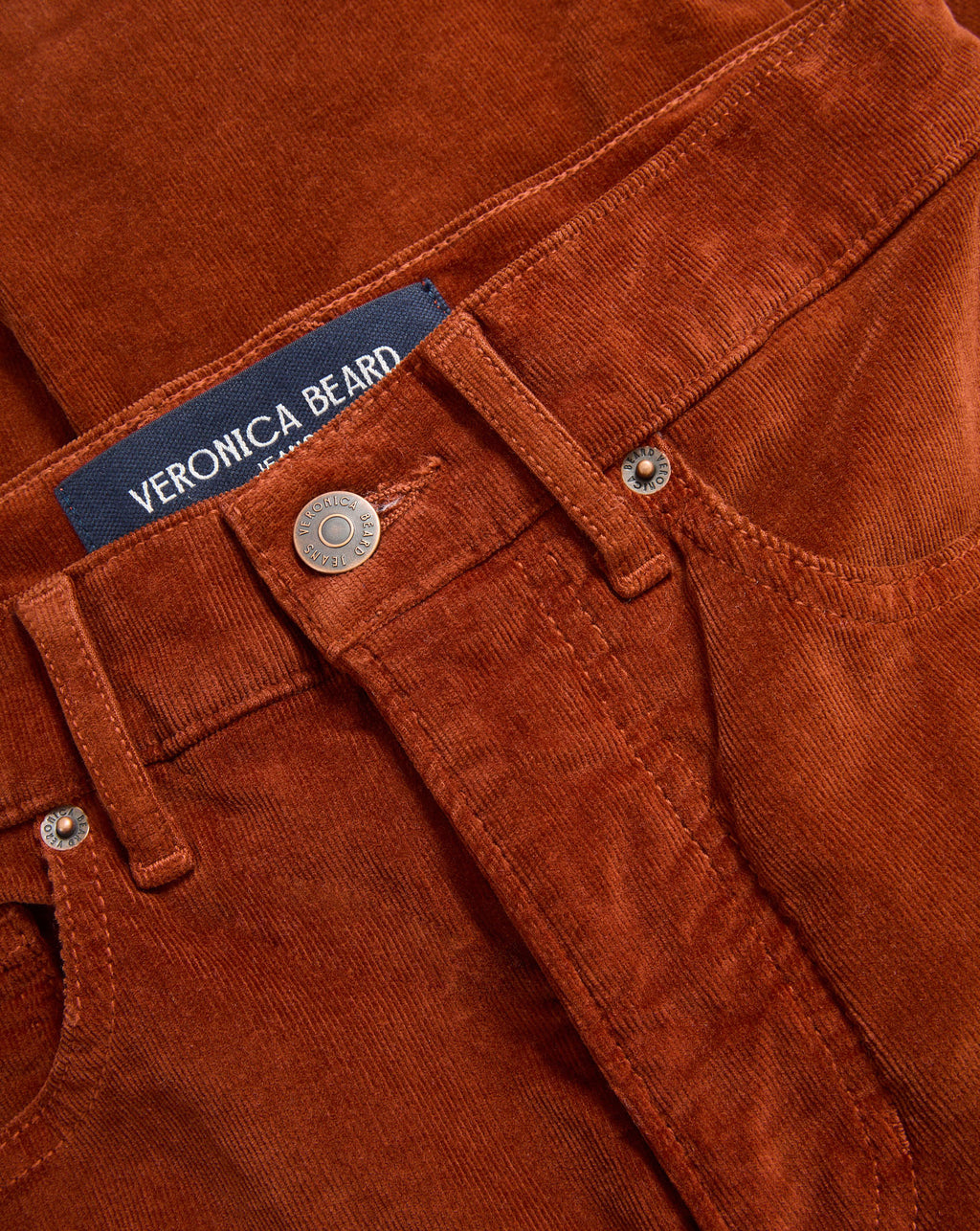 Veronica Beard Brown corduroy jeans with a blue "Veronica Beard" label.