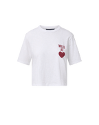 Veronica Beard White cotton graphic tee with red heart detail.