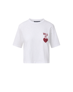 Veronica Beard White cotton graphic tee with red heart detail.