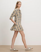 Veronica Beard Plaid shirt dress with drop waist and flared skirt.