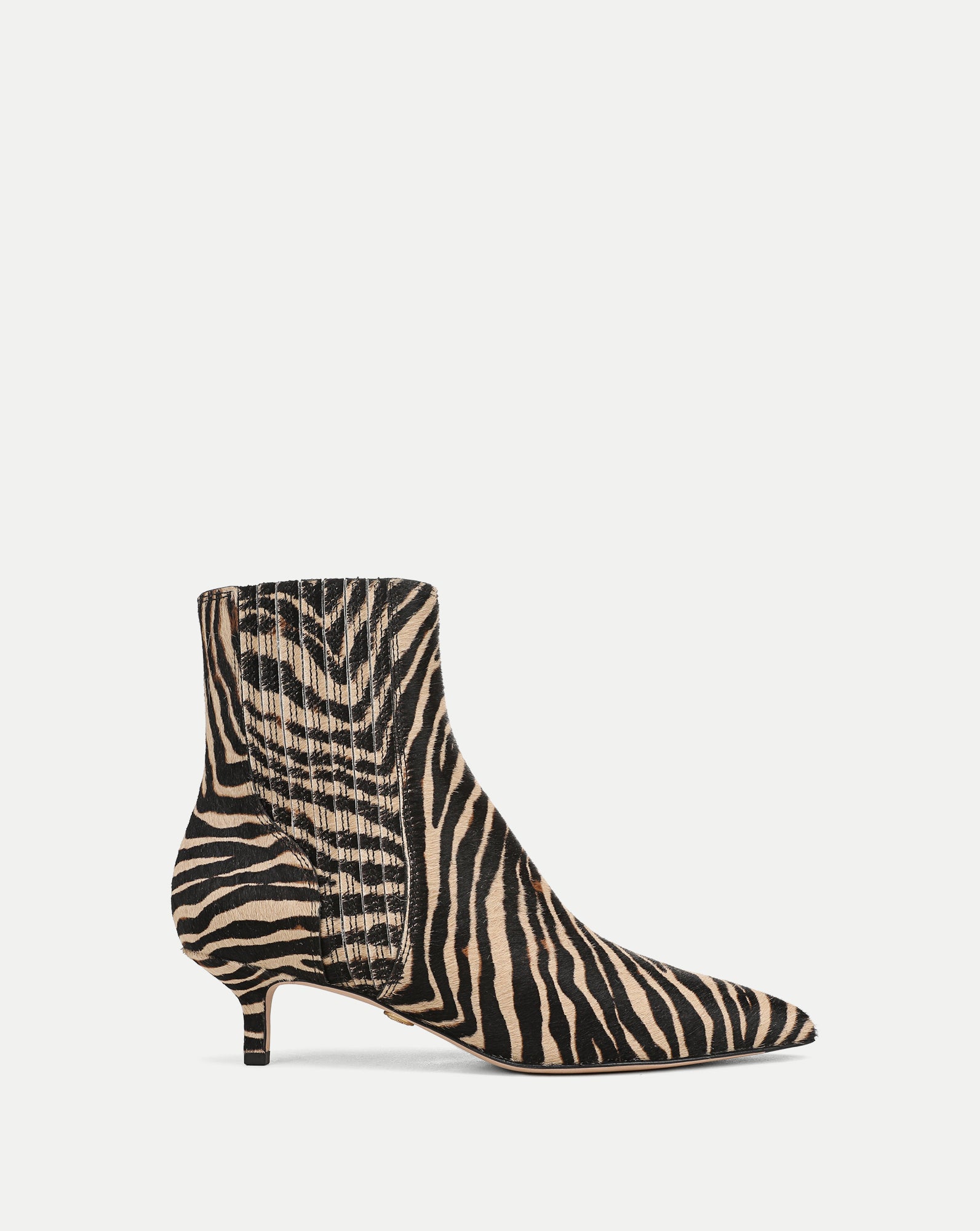 Veronica Beard Zebra print kitten heel ankle boots.