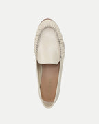 Veronica Beard Cream leather loafers with gathered edge detailing.