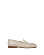 Veronica Beard Beige leather loafers with gathered apron toe.