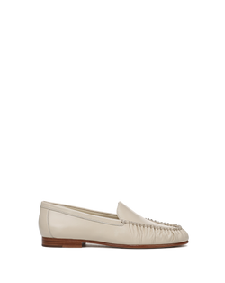 Veronica Beard Beige leather loafers with gathered apron toe.