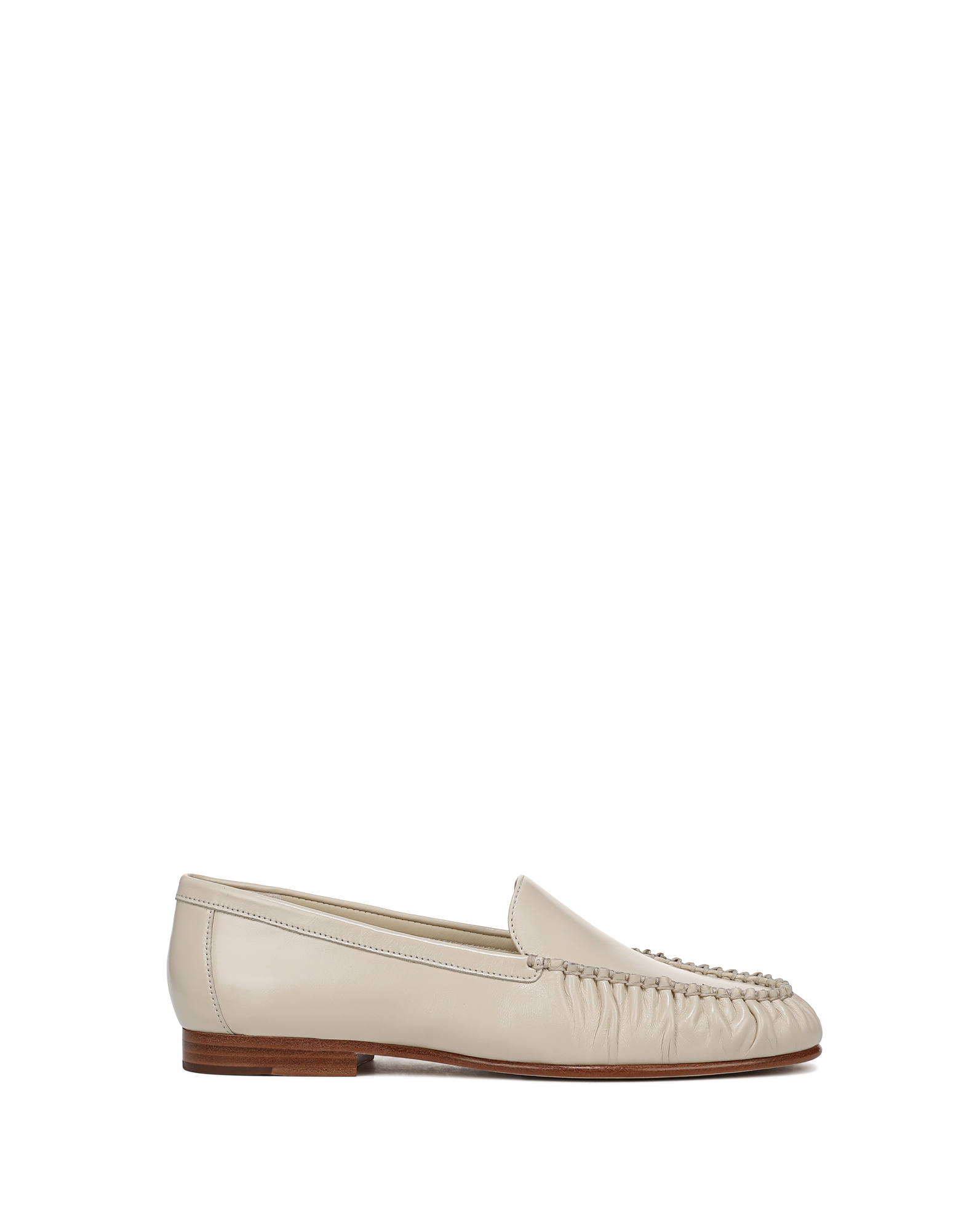 Veronica Beard Beige leather loafers with gathered apron toe.