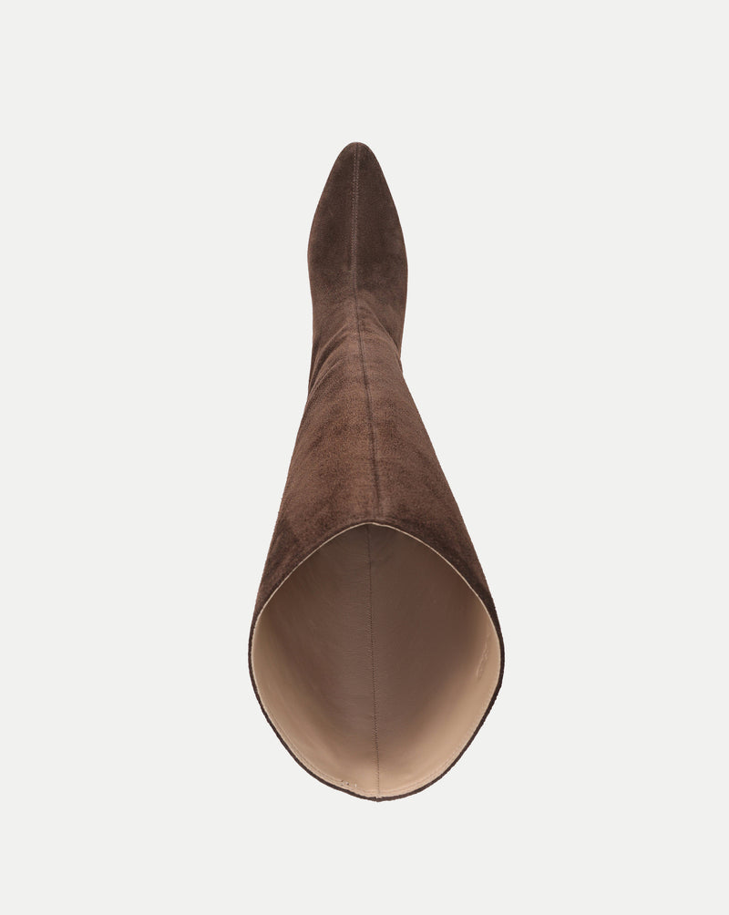 Veronica Beard Brown suede pointed-toe knee-high boot.