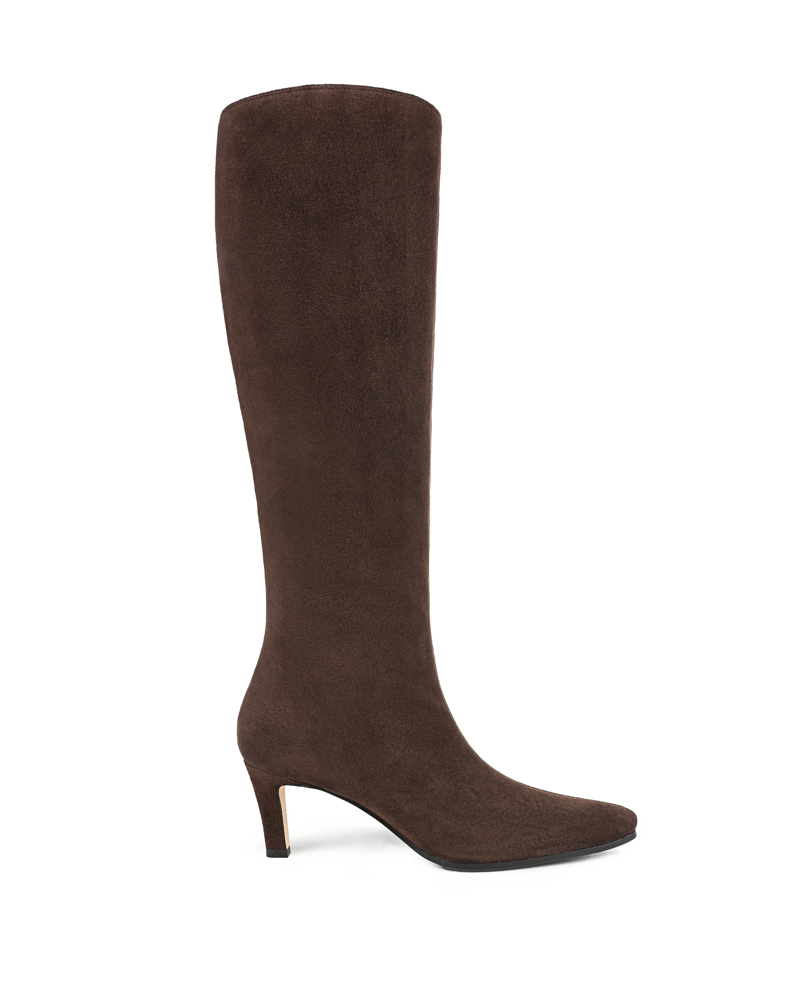 Veronica Beard Brown suede knee-high boots with a kitten heel.