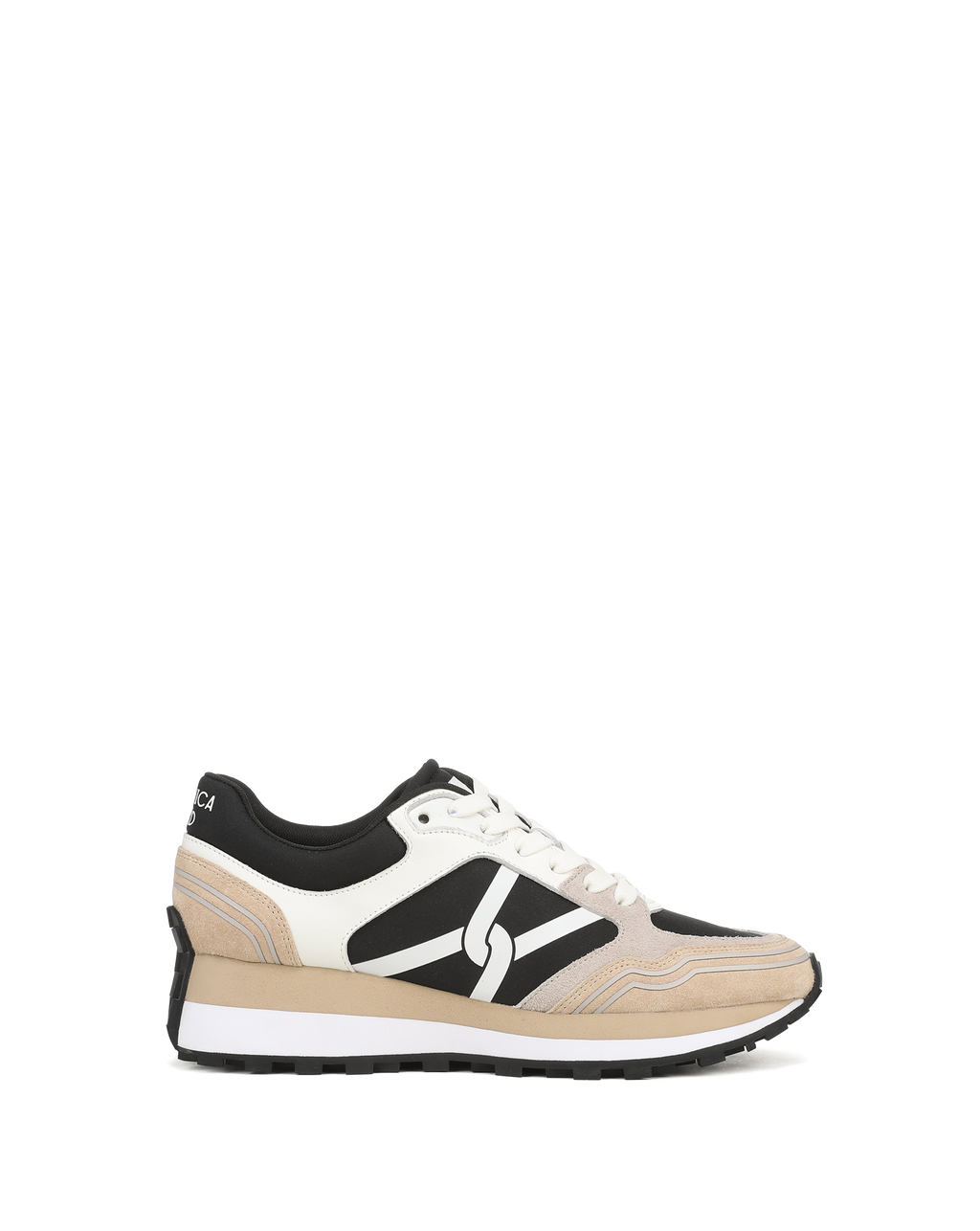 Veronica Beard Beige and white sneakers with black accents.